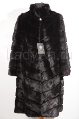 Стильное новое норковое пальто, диагональ, цвет черный бриллиант.