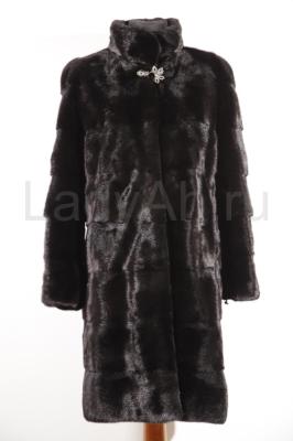 Новое норковое пальто поперечного кроя в шикарном мехе, цвет черный бриллиант.