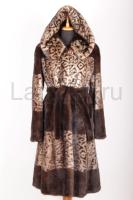 Норковая шуба с капюшоном, фасон платье, расцветка трафарет