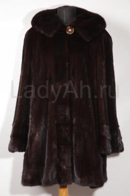 Удлинённый норковый полушубок с капюшоном, цвет горький шоколад. ADSJ Fur, Италия.