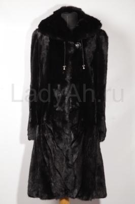 Завораживающая норковая шуба с капюшоном, цвет чёрный бриллиант.