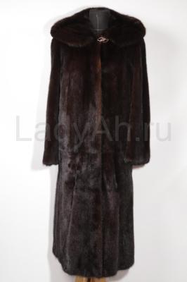 Длинная норковая шуба с капюшоном, цвет горький шоколад. Laplandia, Греция.