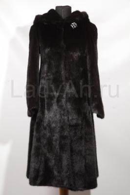 Классическая норковая шуба с капюшоном, цвет черный бриллиант. 