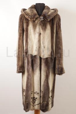 Изящная норковая шуба с капюшоном, полустрижка, цвет капучино.