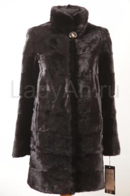 Новое норковое пальто, поперечка, цвет черный бриллиант.