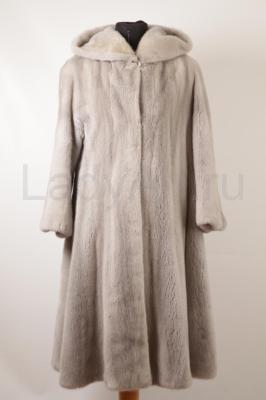 Норковая шуба с капюшоном, цвет сапфир.