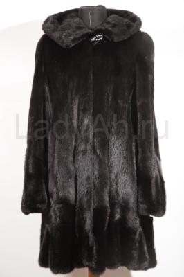 Изящная новая норковая шубка с капюшоном, цвет черный бриллиант.