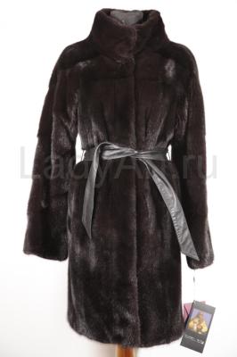 Новое норковое пальто с поясом, в шикарном мехе, цвет черный бриллиант.