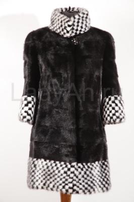 Ультрамодная норковая шубка поперечного кроя, цвет черный бриллиант.