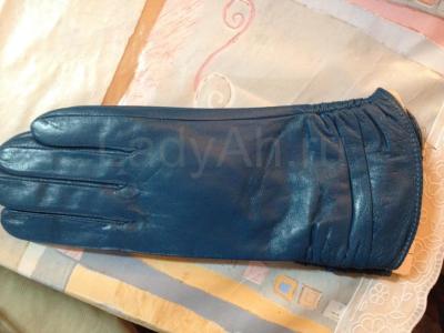 Перчатки из натуральной кожи, цвет бирюза.