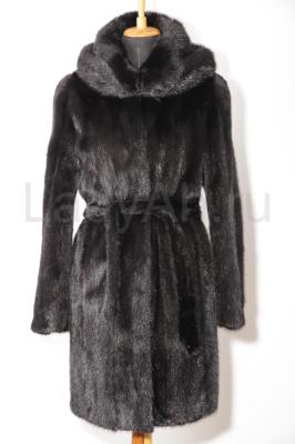 Норковая шуба с капюшоном и поясом, цвет чёрный бриллиант. Задвоение с 2446?