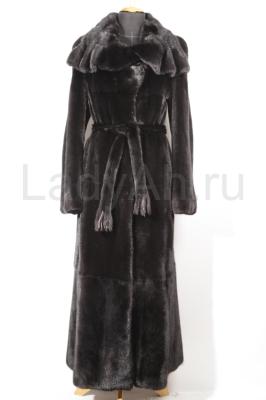 Королевская длинная норковая шуба в пол с фантазийным воротом, цвет черный бриллиант. 