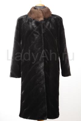 Новое роскошное пальто из стриженной норки, с воротником из отборного соболя, цвет черный бриллиант. 