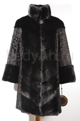 Новое роскошное норковое пальто с отделкой из каракульчи, цвет черный бриллиант.