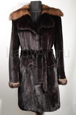 Шикарное норковое пальто с отделкой соболем, цвет черный бриллиант. 