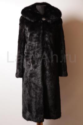 Норковая шуба с капюшоном, цвет черный бриллиант.
