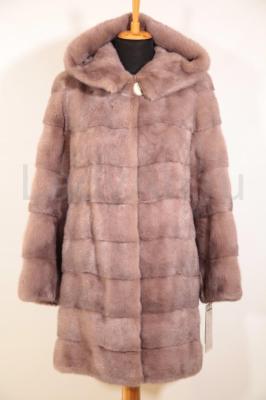 Новая норковая шуба с капюшоном, поперечка, цвет пыльная роза. 