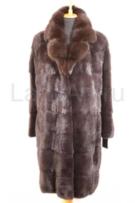 Новая норковая шуба поперечного кроя, ворот куница.
