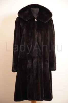 Классическая норковая шуба в шикарном мехе, с капюшоном, цвет черный бриллиант. 
