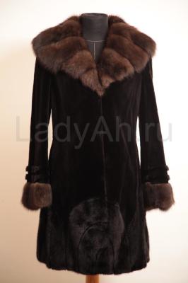 Роскошная стриженая норковая шуба с воротником из соболя. 