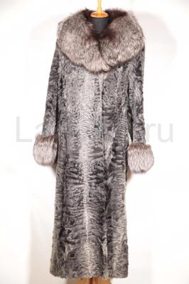 Шикарная королевская шуба из каракульчи с отделкой чернобуркой. Цвет Silver. 