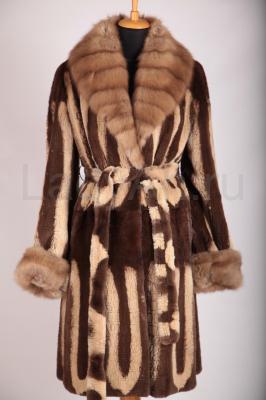 Дизайнерская норковая шуба с лазерным рисунком и принтом, воротник соболь. 