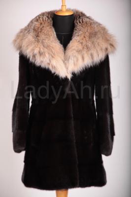 Изящная норковая шубка с капюшоном из рыси, цвет черный бриллиант. Elena Furs.