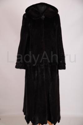 Норковая шуба в пол в шикарном мехе, с капюшоном, полустрижка. 