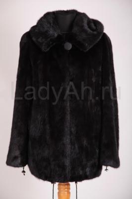 Норковый полушубок с капюшоном, цвет черный бриллиант. 