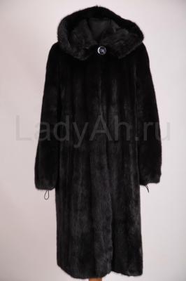 Классическая норковая шуба с капюшоном, цвет черный бриллиант. 