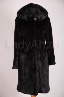 Норковая шуба с капюшоном, цвет черный бриллиант.
