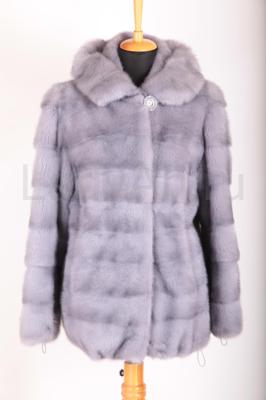 Норковый полушубок с капюшоном, цвет сапфир.