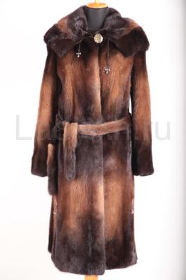 Норковая шуба с капюшоном, переход цвета. 