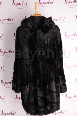 Изящная норковая шубка с капюшоном, цвет черный бриллиант, перевертыш.