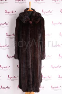 Длинная классическая норковая шуба с капюшоном, цвет горький шоколад. 