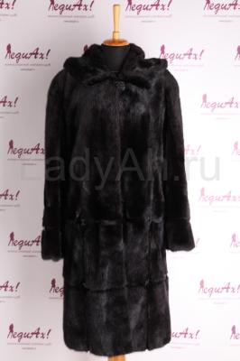 Изумительная норковая шуба с капюшоном, цвет чёрный бриллиант.