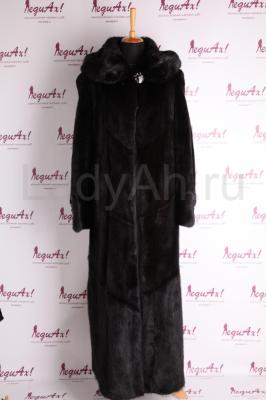 Шикарная длинная норковая шуба с капюшоном, цвет черный бриллиант.
