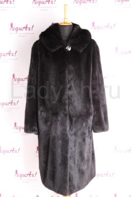 Классическая норковая шуба с капюшоном, цвет черный бриллиант. 