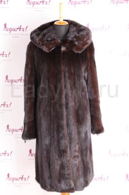 Классическая норковая шуба с капюшоном, цвет горький шоколад. 