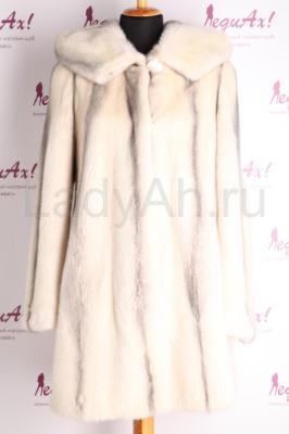 Удлиненный норковый полушубок с капюшоном, переход цвета. 