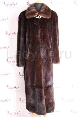 Классическая норковая шуба с воротником из соболя, цвет горький шоколад. Vitaniotis Bros Furs.