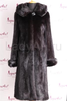 Классическая норковая шуба с капюшоном, цвет черный бриллиант. 