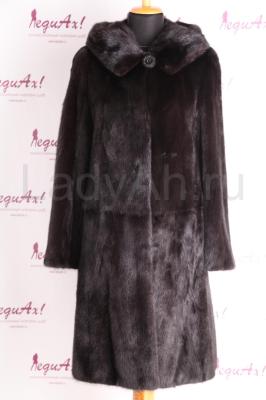 Норковая шуба с капюшоном, цвет черный бриллиант. 