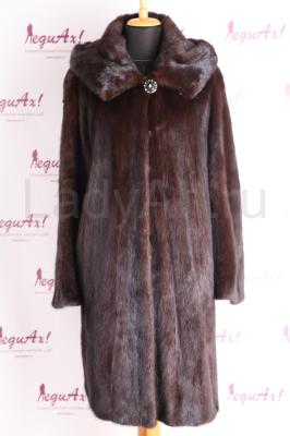 Норковая шуба с капюшоном, цвет горький шоколад. Трапеция.