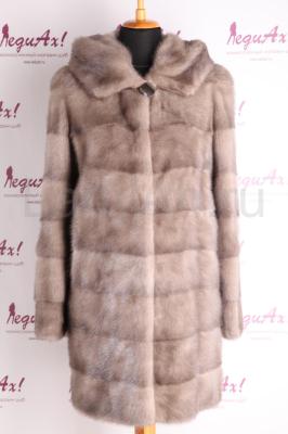 Норковая шубка с капюшоном, поперечка, цвет Silver.