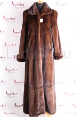 Длинная норковая шуба, цвет тёмный орех. 