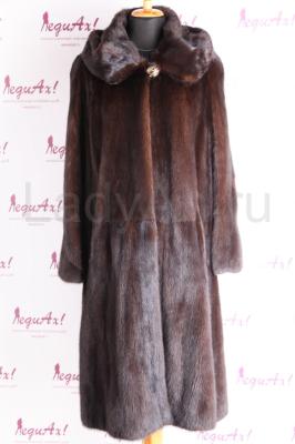 Классическая норковая шуба с капюшоном, цвет горький шоколад