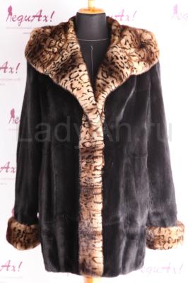 Стильный норковый полушубок с капюшоном, цвет черный бриллиант