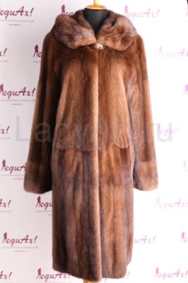 Классическая норковая шуба с капюшоном, цвет орех. 