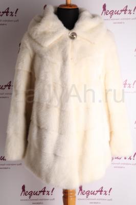 Изящный норковый полушубок с капюшоном, цвет жемчуг.